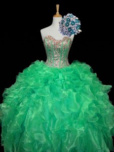 Top Seller Turquoise Ball Gown Quinceanera Dress With Sequins And Ruffles