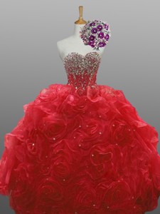 Delicate Sweetheart Quinceanera Dress With Beading And Rolling Flowers