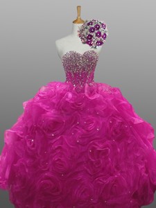 Elegant Sweetheart Beaded Quinceanera Dress With Rolling Flowers