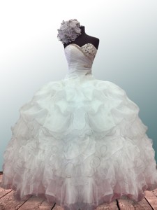 New Style Sweetheart Ball Gown White Quinceanera Dress With Beading And Ruffles