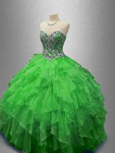 Fashionable Beaded Sweetheart Quinceanera Dress In Green