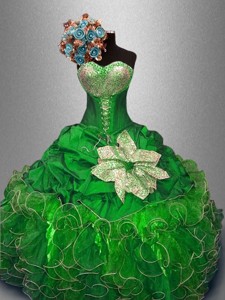 Best Selling Green Quinceanera Dress With Sequins And Ruffles