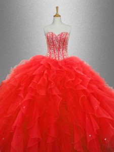 Popular Red Sweet 16 Dress With Beading And Ruffles