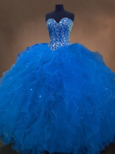Discount Sweetheart Beaded Blue Quinceanera Dress With Ruffles