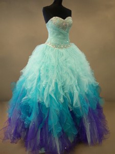 Fashionable Beaded And Ruffles Sweet 16 Dress In Multi Color
