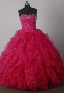 Luxuriously Ball Gown Strapless Floor-length Organza Red Beading Quinceanera Dress