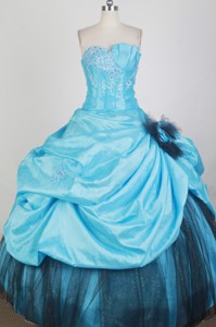 Inexpensive Ball Gown Strapless Floor-length Aqua Blue Quinceanera Dress