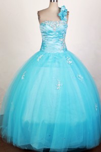 Popular Ball Gown One Shoulder Neck Floor-length Blue Quinceanera Dress