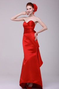 Column Sweethear Floor-length Taffeta Red Evening Dress With Ruching