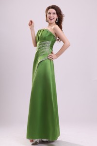 Green Column Strapless Satin Beading Evening Dress With Lace Up