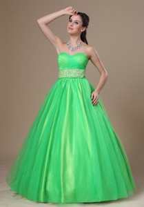 Dearborn Beaded Decorate Wasit Spring Green Floor-length Sweetheart Neckline Prom Evening D