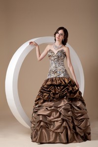 Custom Made Brown Ball Gown Sweetheart Quinceanera Dress Taffeta and Leopard Pick-ups Floor-length