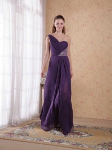 Purple Empire One Shoulder Floor-length Chiffon Beading And Ruch Evening Dress