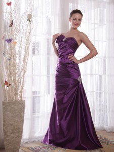Purple Column Sweetheart Floor-length Taffeta Pleat Evening Dress