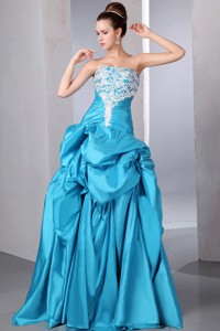 Teal Strapless Beading And Appliques Quinceanera Dress Floor-length Taffeta