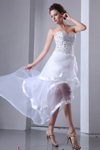 White Sweetheart Evening Dress High-low Organza Beading