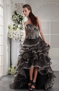 Brown Princess Sweetheart High-low Orangza Appliques Promparty Dress
