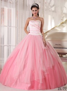 Affordable Pink and White Sweetheart Beading Quinceanera Dress