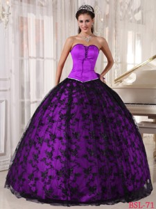 Ball Gown Sweetheart Lace Floor-length Purple and Black Quinceanera Dress