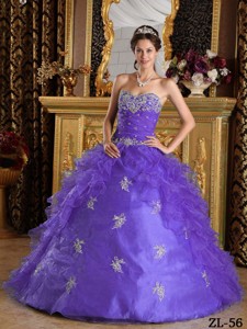 Lavender Ball Gown Sweetheart Floor-length Ruffles Organza Quinceanera Dress