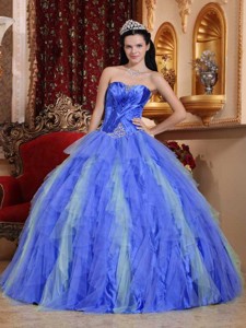 Royal Blue Ball Gown Sweetheart Floor-length Tulle Beading Quinceanera Dress