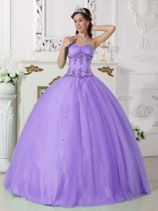 Lilac Ball Gown Sweetheart Floor-length Tulle and Taffeta Beading Quinceanera Dress