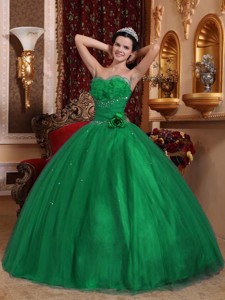Green Ball Gown Sweetheart Floor-length Tulle Beading Quinceanera Dress