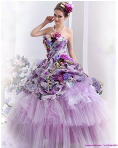 Luxurious Multi Color Sweet Sixteen Dress With Hand Made Flowers And Ruffles