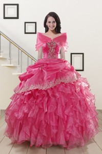 Popular Appliques And Ruffles Quinceanera Gowns In Hot Pink
