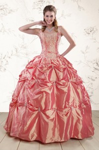 Beautiful Beading And Appliques Watermelon Red Sweet 16 Dress