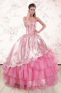 Remarkble Sweetheart Pink Quinceanera Dress With Embroidery