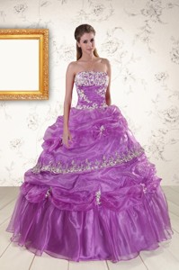 Pretty Strapless Lilac Quinceanera Dress With Appliques