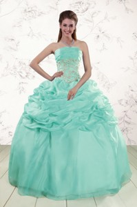 Pretty Puffy Apple Green Sweet 16 Dress With Beading