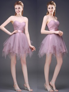 Hot Sale Lavender Short Bridesmaid Dress with Ruffles and Belt