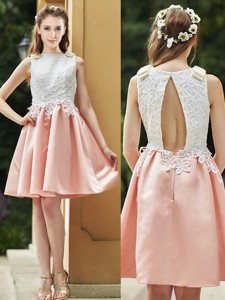 Elegant Bateau Open Back Applique Short Bridesmaid Dress in Pink