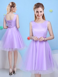 Hot Sale Lace Up Scoop Lavender Bridesmaid Dress with Bowknot