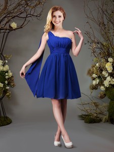 Unique Beaded Top One Shoulder Dama Dress in Royal Blue