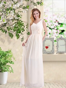 Beautiful V Neck Lace Up Bridesmaid Dress With Hand Made Flowers