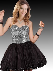 Low Price Sweetheart Short Dama Dress with Silver Sequins