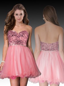 Fashionable Sweetheart Short Peach Dama Dress with Sequins