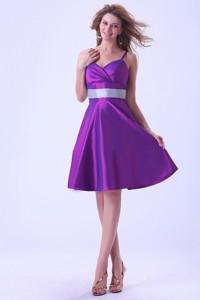 Purple Spaghetti Straps Prom / Homecoming Dress Knee-length Taffeta