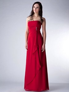 Wonderful Wine Red Column Strapless Bridesmaid Dress Chiffon Beading Floor-length