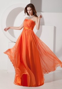Orange Red Empire Evening Dress Strapless Chiffon Ruch Floor-length