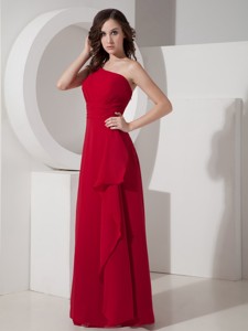 Red Empire One Shoulder Floor-length Chiffon Bridesmaid Dress