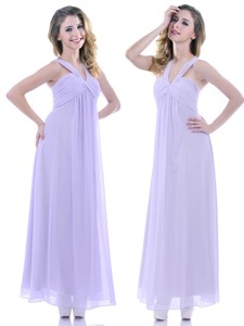 Wonderful Ruched Decorated Bust Ankle Length Bridesmaid Dress In Lavender