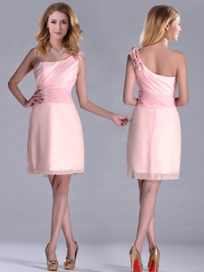 Exquisite One Shoulder Side Zipper Bridesmaid Dress In Baby Pink