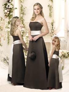 Fashionable A Line Brown Bridesmaid Dress with Ribbons