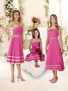 Lovely Beaded Hot Pink Bridesmaid Dress with Knee Length