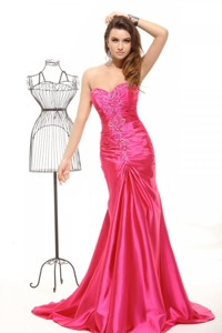 Sweetheart Column Appliques With Beading Evening Dress In Hot Pink