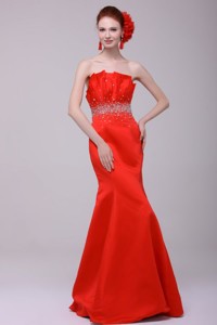 Gorgeous Mermaid Straples Red Zipper Up Evening Dress With Beading
